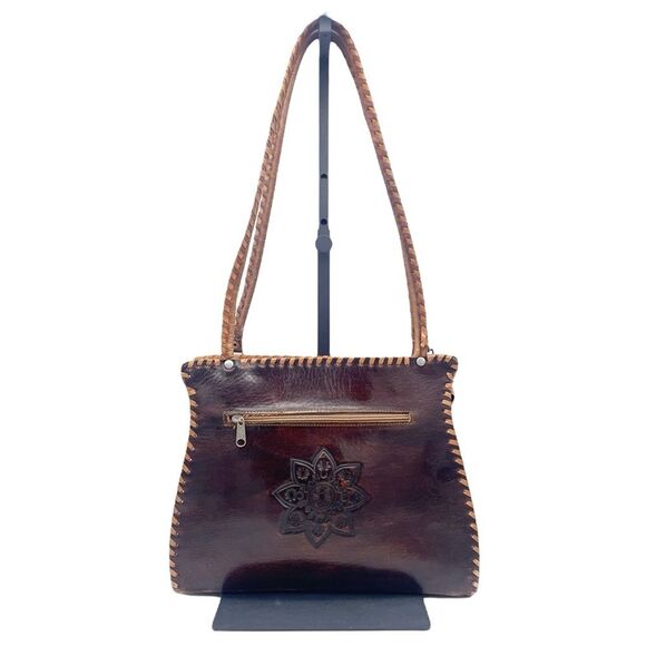 Vintage Tooled Leather Purse Brown Shoulder Bag Western Boho Saddlestitch - Picture 5 of 16